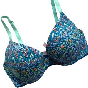 PINK Victoria's Secret Wear Everywhere Push Up Bra Blue Tribal 32D
